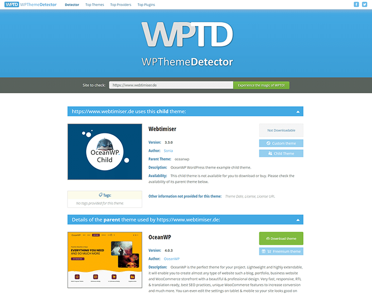 Screenshot wpthemedetector